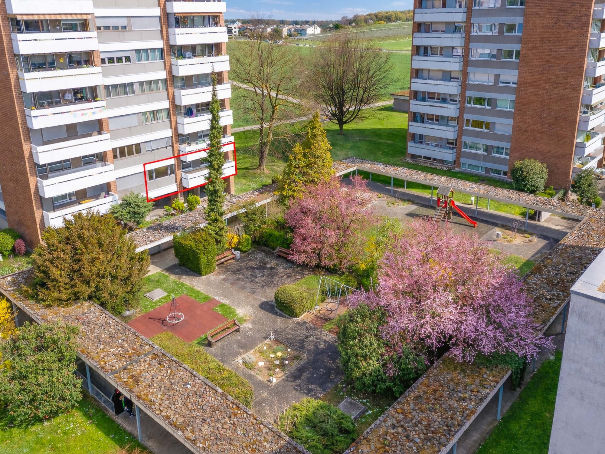 Luftaufnahme Wohnung markiert 
