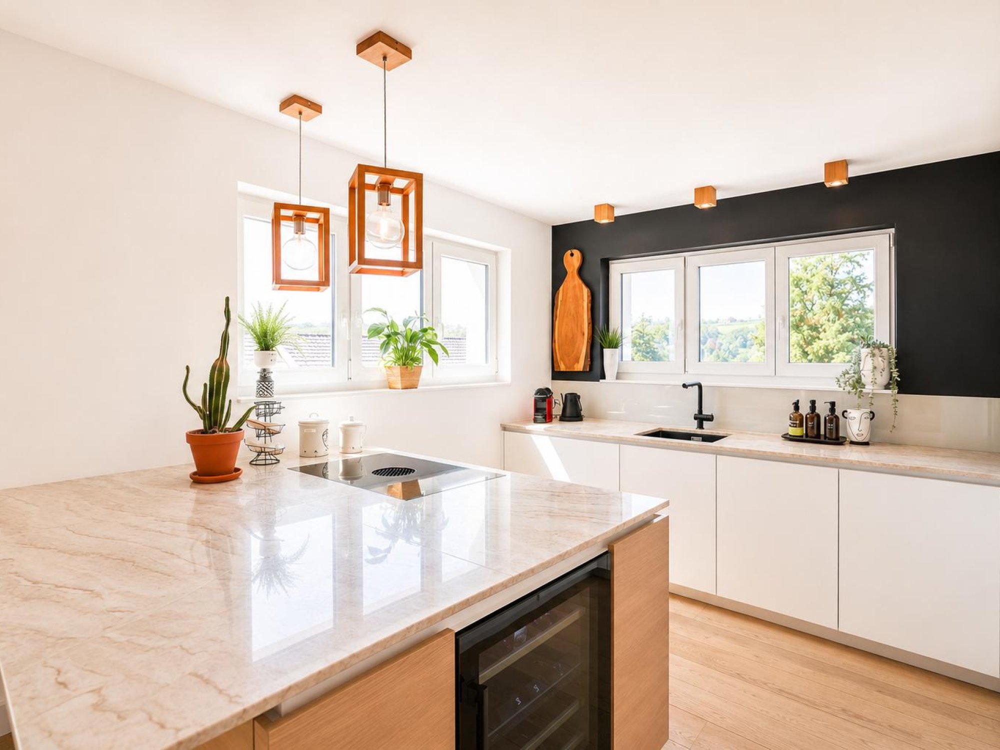 Moderne Küche mit Natursteinplatte