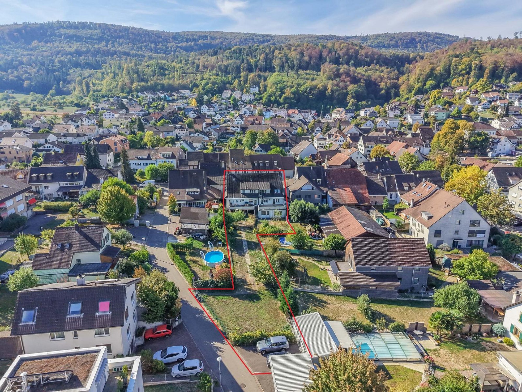 Luftaufnahme Parzelle markiert